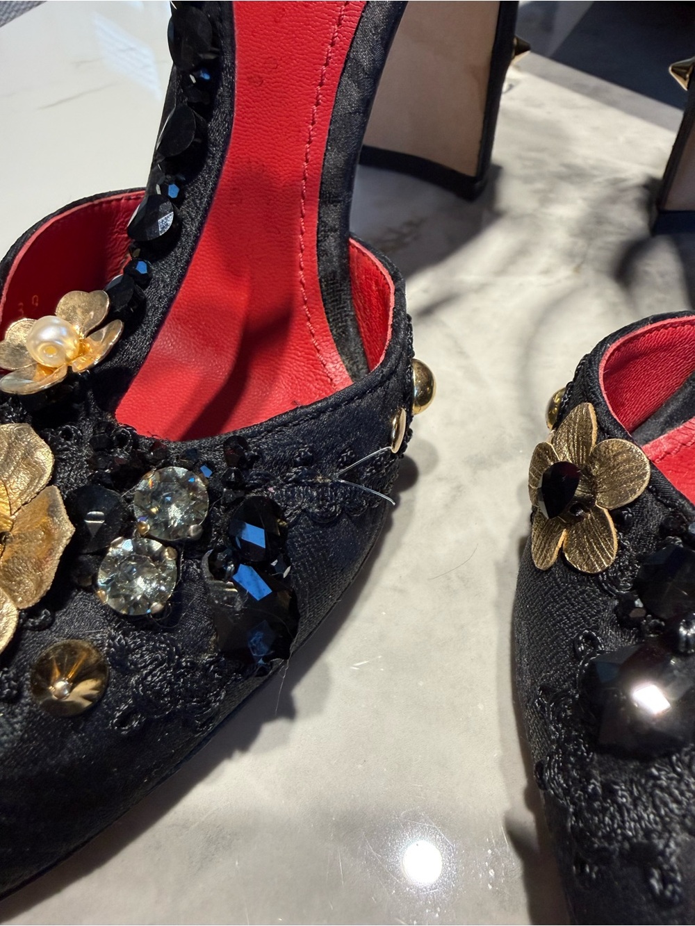 Dolce & Gabbana Black and Red Jewel-Embellished T-Strap Heels. RUNWAY - Picture 8 of 8